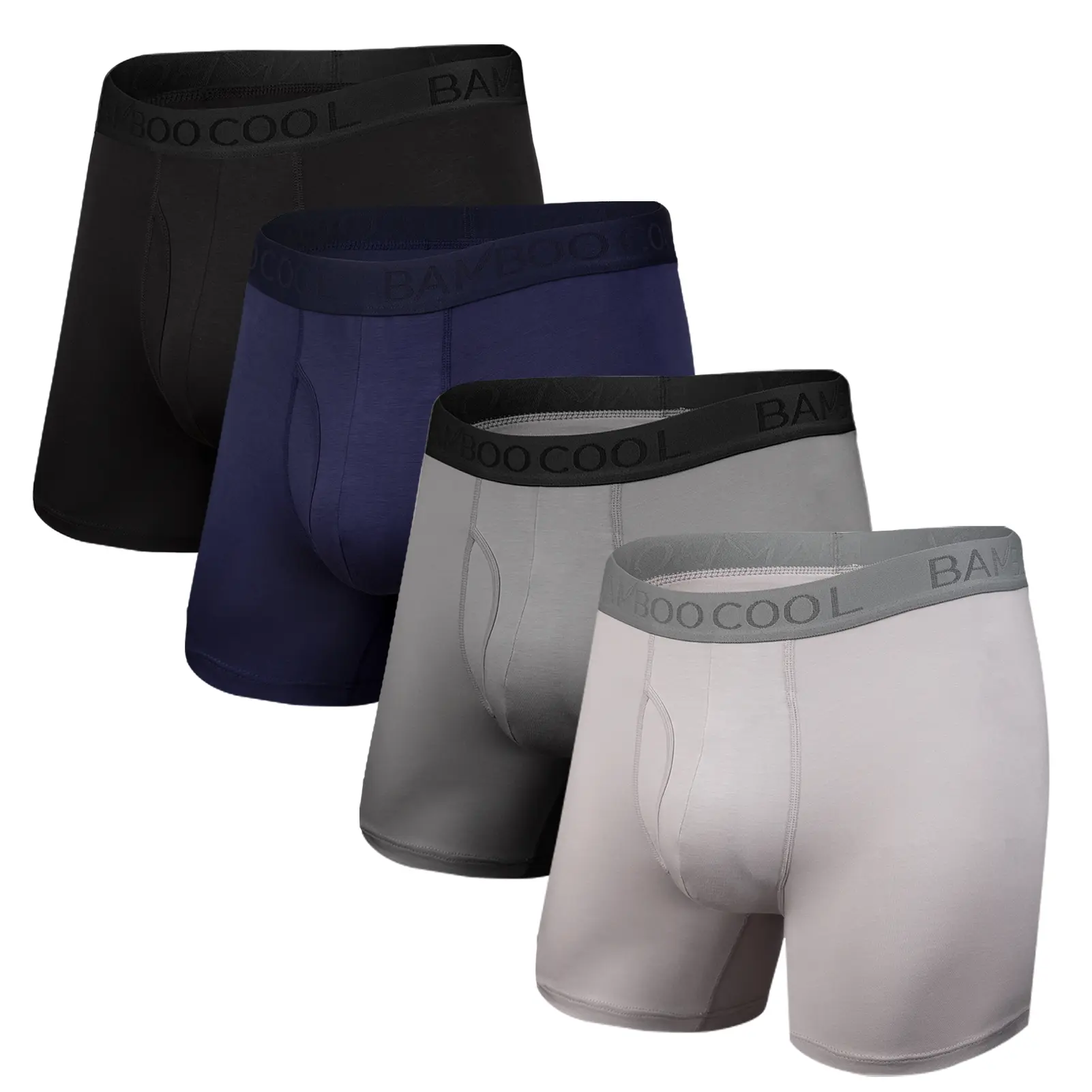 BAMBOO COOL Men's Boxer Briefs with Fly - Natural Silky Viscose Spandex Polyester Fabric, Breathable Moisture-Wicking Lightweight Menswear Undergarments, 4 or 7-Pack High-Quality Classic Stretch S-3XL Sizes