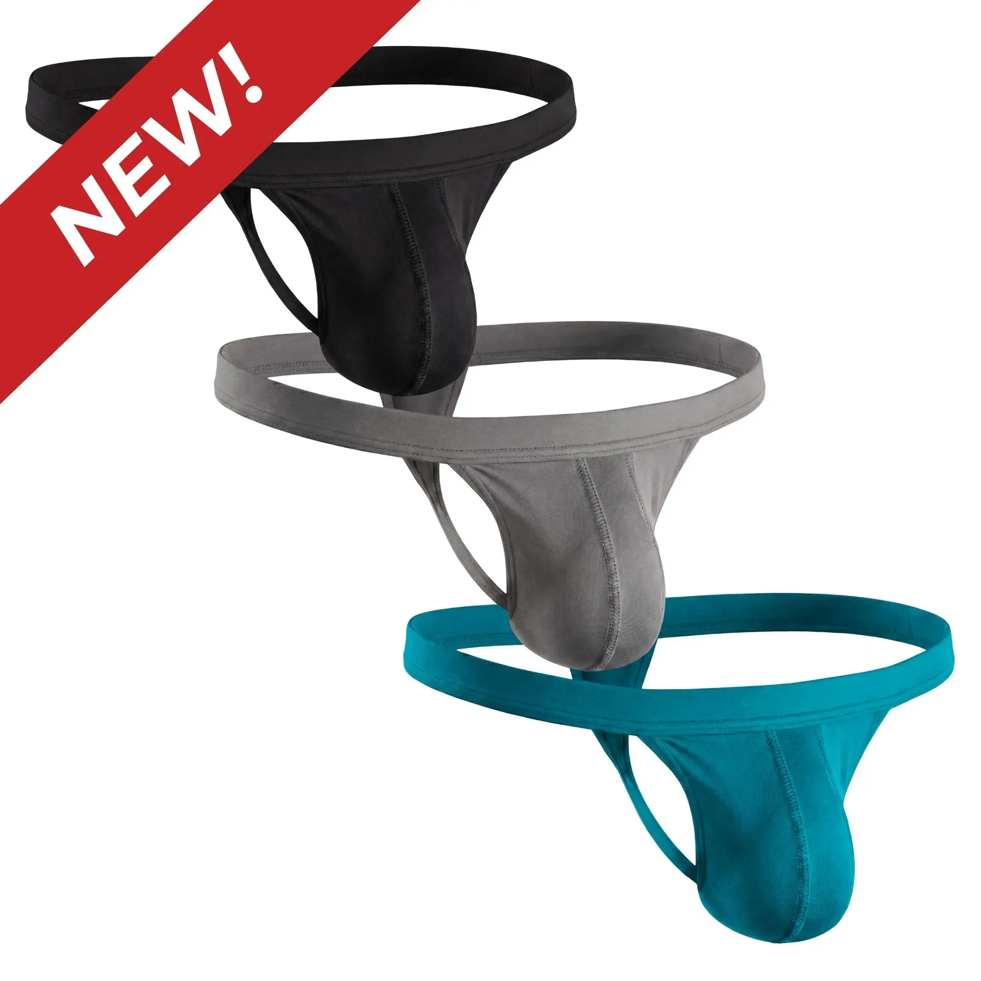 Strapped Thong Nylon Mesh & Modal No Fly Mid-Rise 3 Pack 0 Inch with ABCD Pouch - XS to XL waist Size Spandex Athletic Breathable