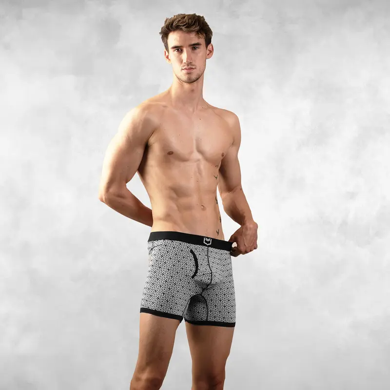 SHEATH 4.0 Men's Dual Pouch Boxer Briefs 5in - Modal Soft Breathable Underwear, Patent-Pending Flower of Life & Paisley Print Daily Comfort Natural