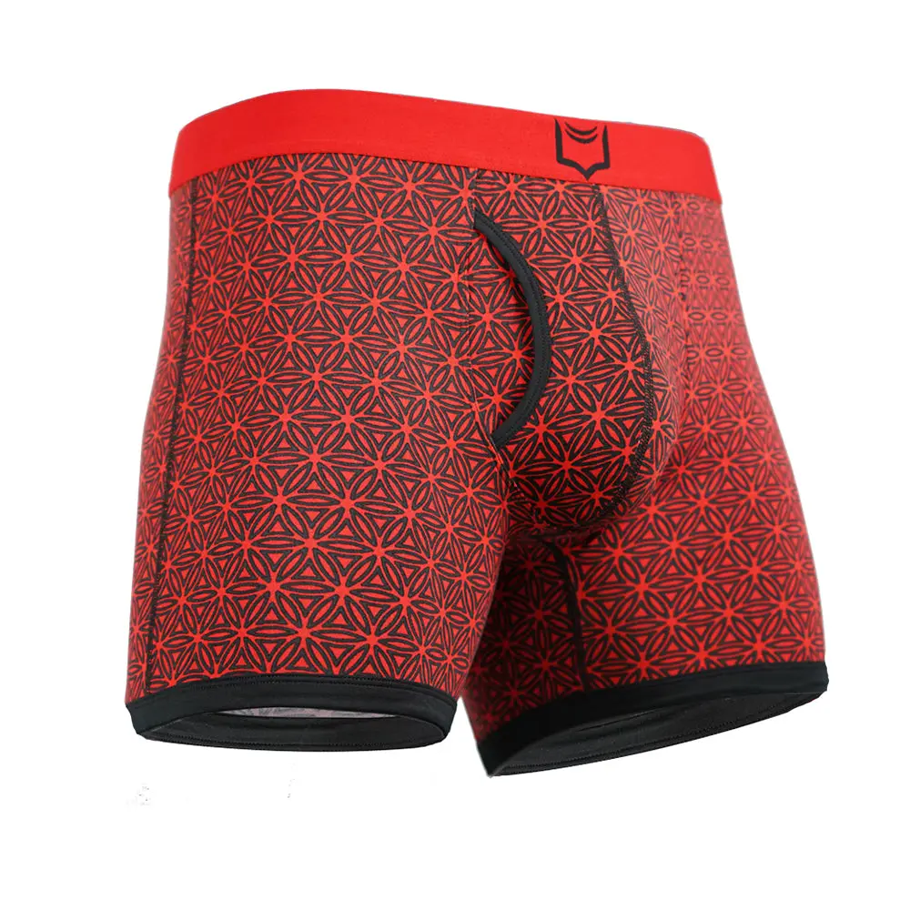 SHEATH 4.0 Men's Dual Pouch Boxer Briefs 5in - Modal Soft Breathable Underwear, Patent-Pending Flower of Life & Paisley Print Daily Comfort Natural