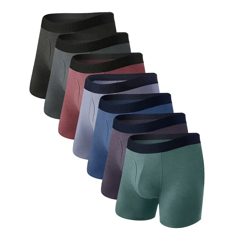 BAMBOO COOL Men's Boxer Briefs with Fly - Natural Silky Viscose Spandex Polyester Fabric, Breathable Moisture-Wicking Lightweight Menswear Undergarments, 4 or 7-Pack High-Quality Classic Stretch S-3XL Sizes