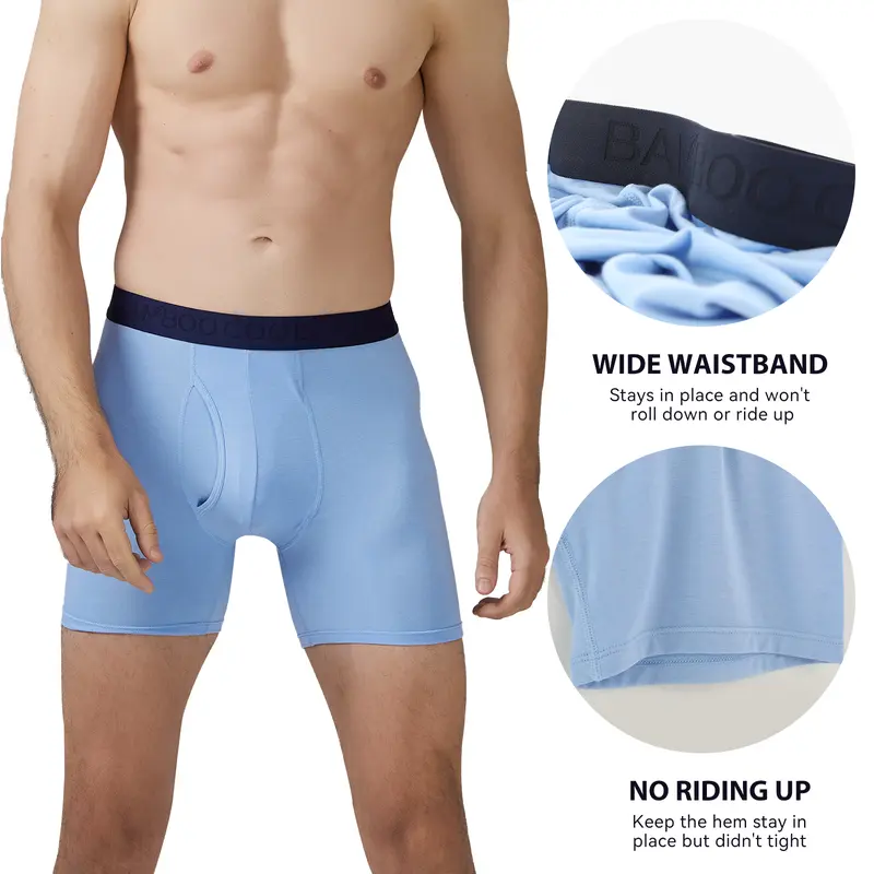 BAMBOO COOL Men's Boxer Briefs with Fly - Natural Silky Viscose Spandex Polyester Fabric, Breathable Moisture-Wicking Lightweight Menswear Undergarments, 4 or 7-Pack High-Quality Classic Stretch S-3XL Sizes