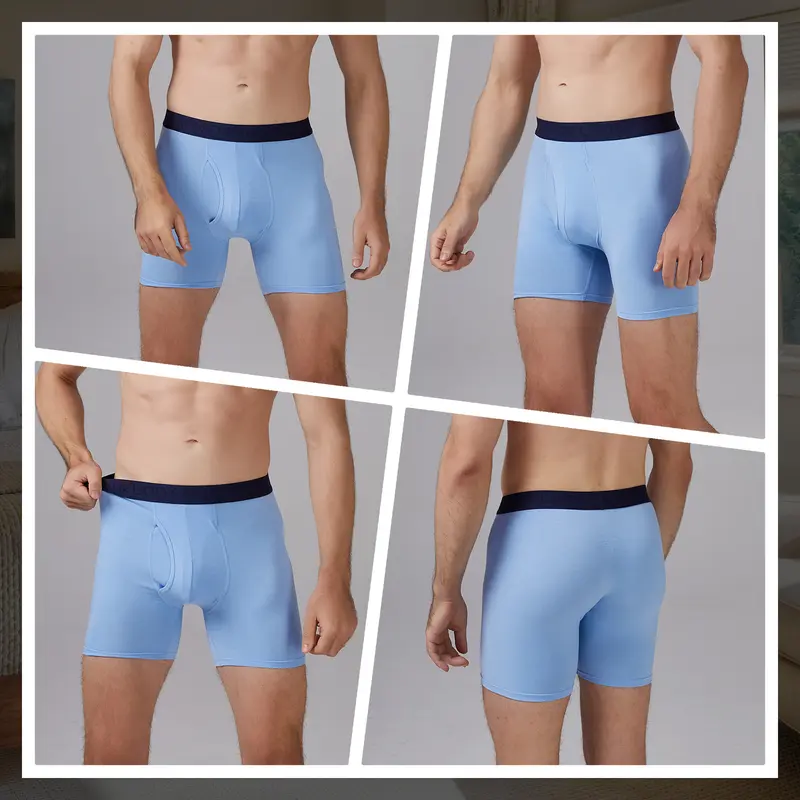 BAMBOO COOL Men's Boxer Briefs with Fly - Natural Silky Viscose Spandex Polyester Fabric, Breathable Moisture-Wicking Lightweight Menswear Undergarments, 4 or 7-Pack High-Quality Classic Stretch S-3XL Sizes