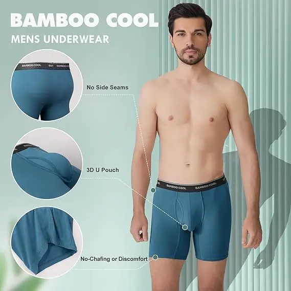 BAMBOO COOL Men's Underwear Boxer Briefs Soft Breathable Premium Fabric Open Fly Pouch High Performance Stretch Christmas Gifts for Men 4 or 7 Pack Athletic summervibes,