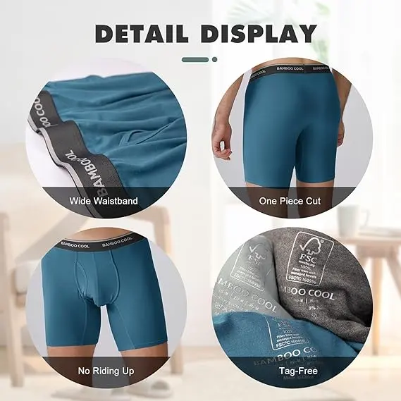 BAMBOO COOL Men's Underwear Boxer Briefs Soft Breathable Premium Fabric Open Fly Pouch High Performance Stretch Christmas Gifts for Men 4 or 7 Pack Athletic summervibes,