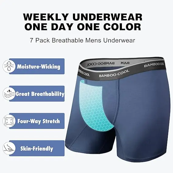 BAMBOO COOL Men's Underwear Boxer Briefs Soft Breathable Premium Fabric Open Fly Pouch High Performance Stretch Christmas Gifts for Men 4 or 7 Pack Athletic summervibes,