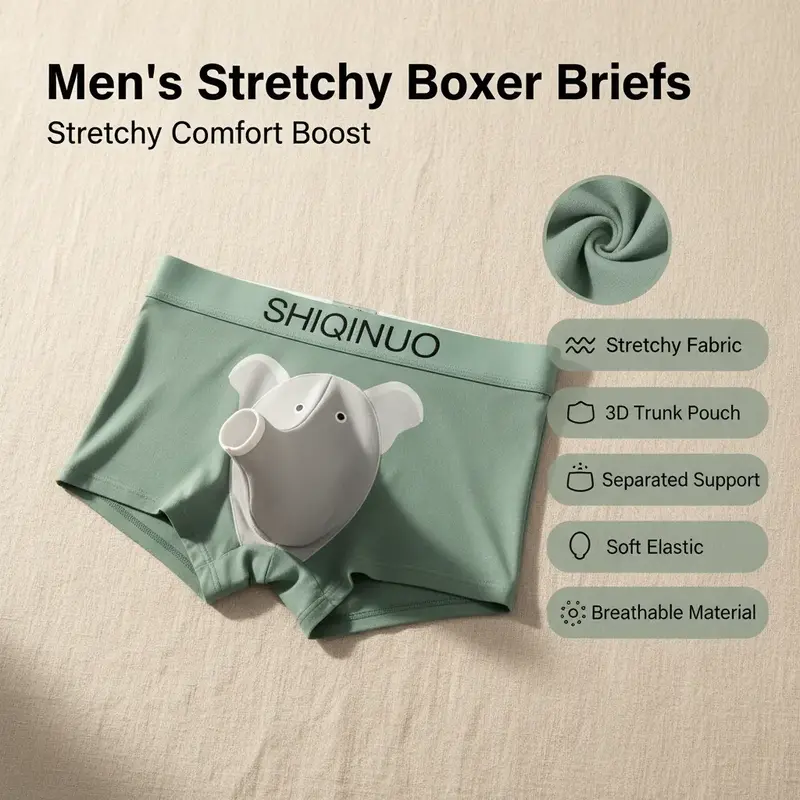 Men's Elephant Modal Underwear Boxers, Soft Elastic Breathable, 3D Trunk Pouch, Separated Support, XL Regular Fit Underwear, Male Gift for Boyfriend