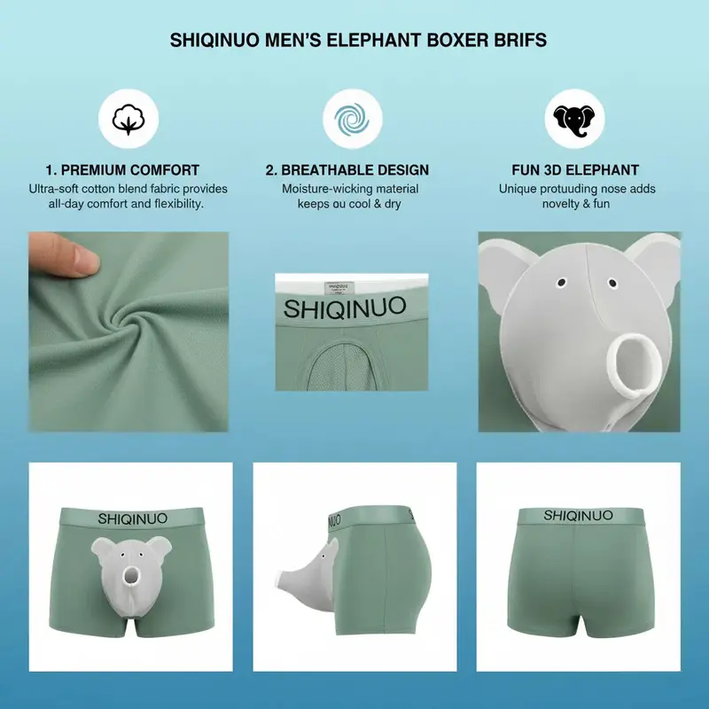 Men's Elephant Modal Underwear Boxers, Soft Elastic Breathable, 3D Trunk Pouch, Separated Support, XL Regular Fit Underwear, Male Gift for Boyfriend