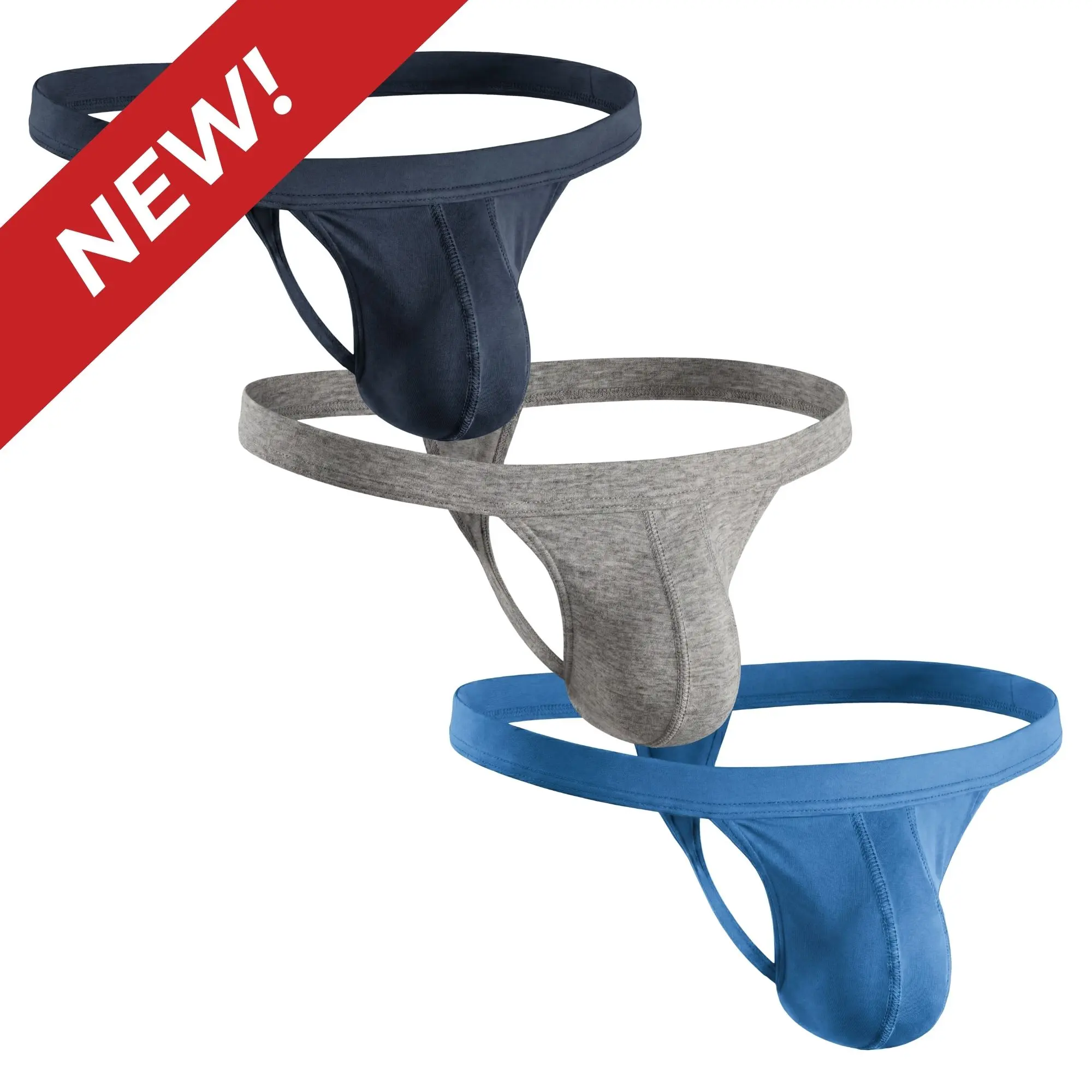 Strapped Thong Nylon Mesh & Modal No Fly Mid-Rise 3 Pack 0 Inch with ABCD Pouch - XS to XL waist Size Spandex Athletic Breathable
