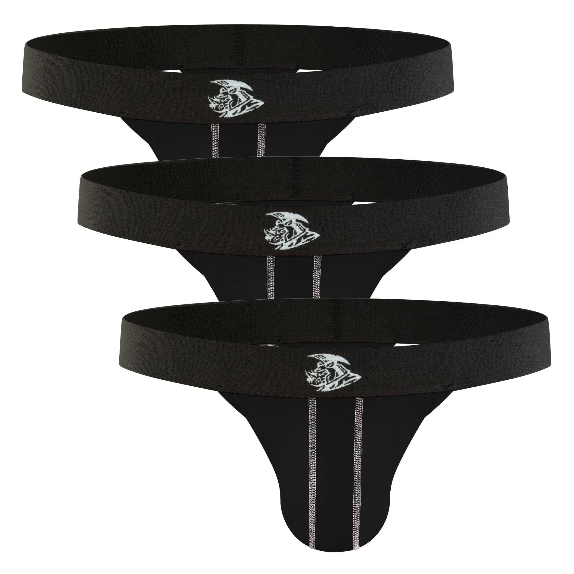 Strapped Thong Nylon Mesh & Modal No Fly Mid-Rise 3 Pack 0 Inch with ABCD Pouch - XS to XL waist Size Spandex Athletic Breathable