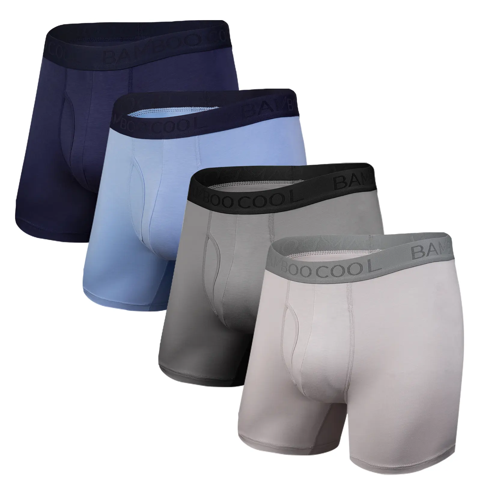 BAMBOO COOL Men's Boxer Briefs with Fly - Natural Silky Viscose Spandex Polyester Fabric, Breathable Moisture-Wicking Lightweight Menswear Undergarments, 4 or 7-Pack High-Quality Classic Stretch S-3XL Sizes