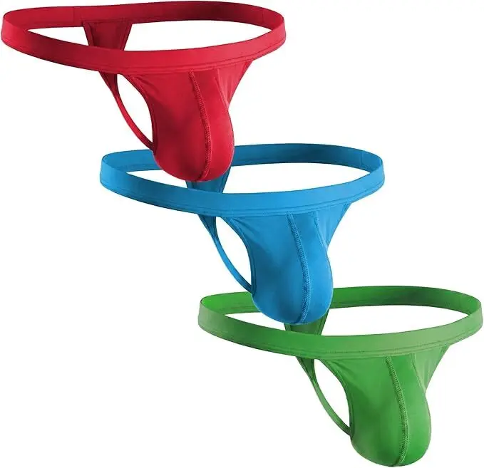 Strapped Thong Nylon Mesh & Modal No Fly Mid-Rise 3 Pack 0 Inch with ABCD Pouch - XS to XL waist Size Spandex Athletic Breathable