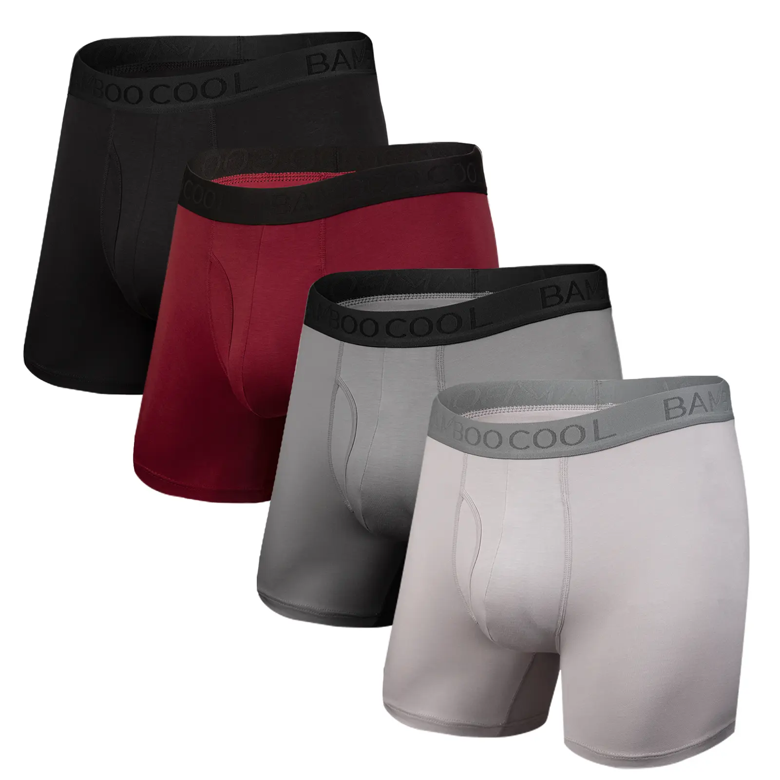 BAMBOO COOL Men's Boxer Briefs with Fly - Natural Silky Viscose Spandex Polyester Fabric, Breathable Moisture-Wicking Lightweight Menswear Undergarments, 4 or 7-Pack High-Quality Classic Stretch S-3XL Sizes